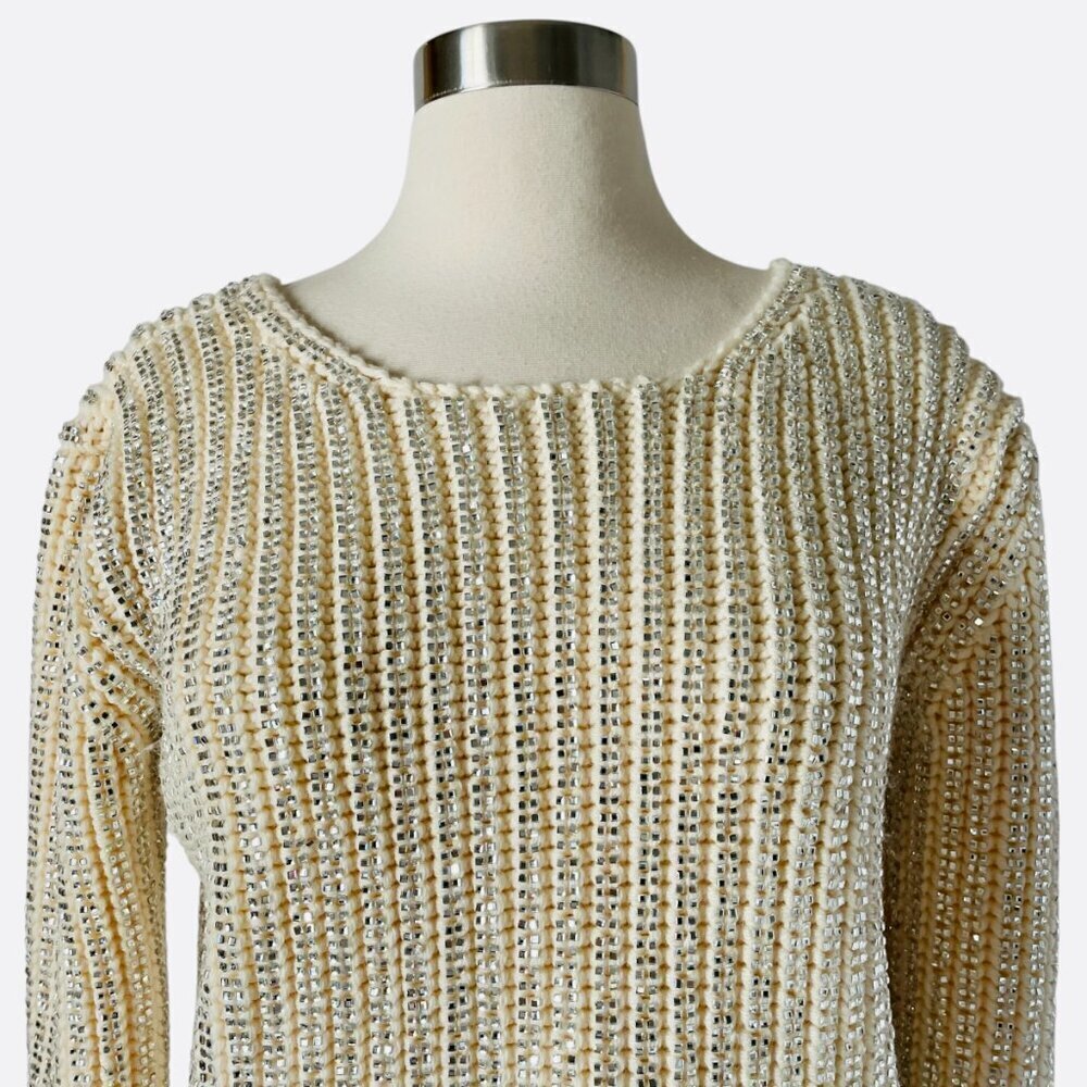 Ermanno Scervino Wool Crystal Embellished Sweater 42 Ivory Sparkle Knit Party - Picture 3 of 10